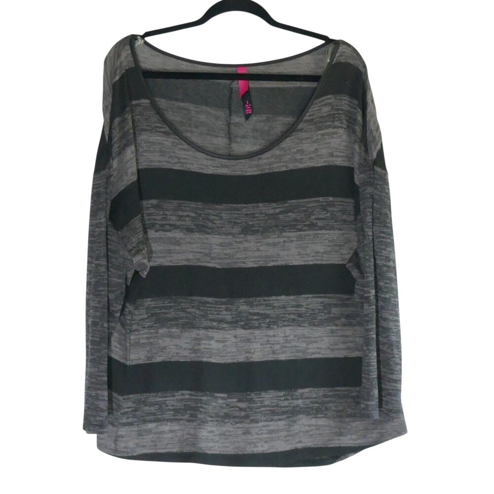 Pure Energy Women's Grey And Black Striped Long Sleeve Plus Size Top Size 2